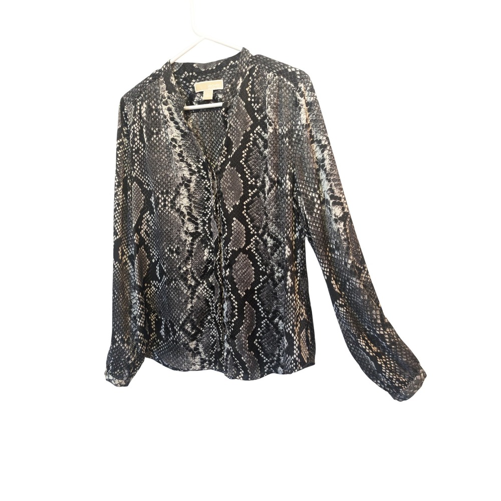 Michael Kors Black and Gray Snake Print Blouse Size L
